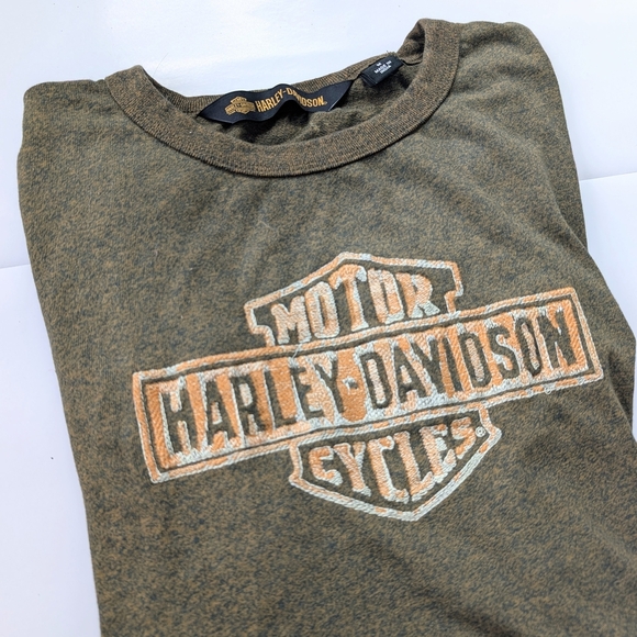 Harley-Davidson Men's Long Sleeve Tee In Kaki-Green and Orange - Size M - Picture 7 of 9